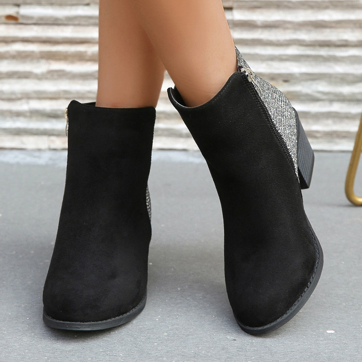 Chunky Heel Plus Size Side Zip Short Boots Women