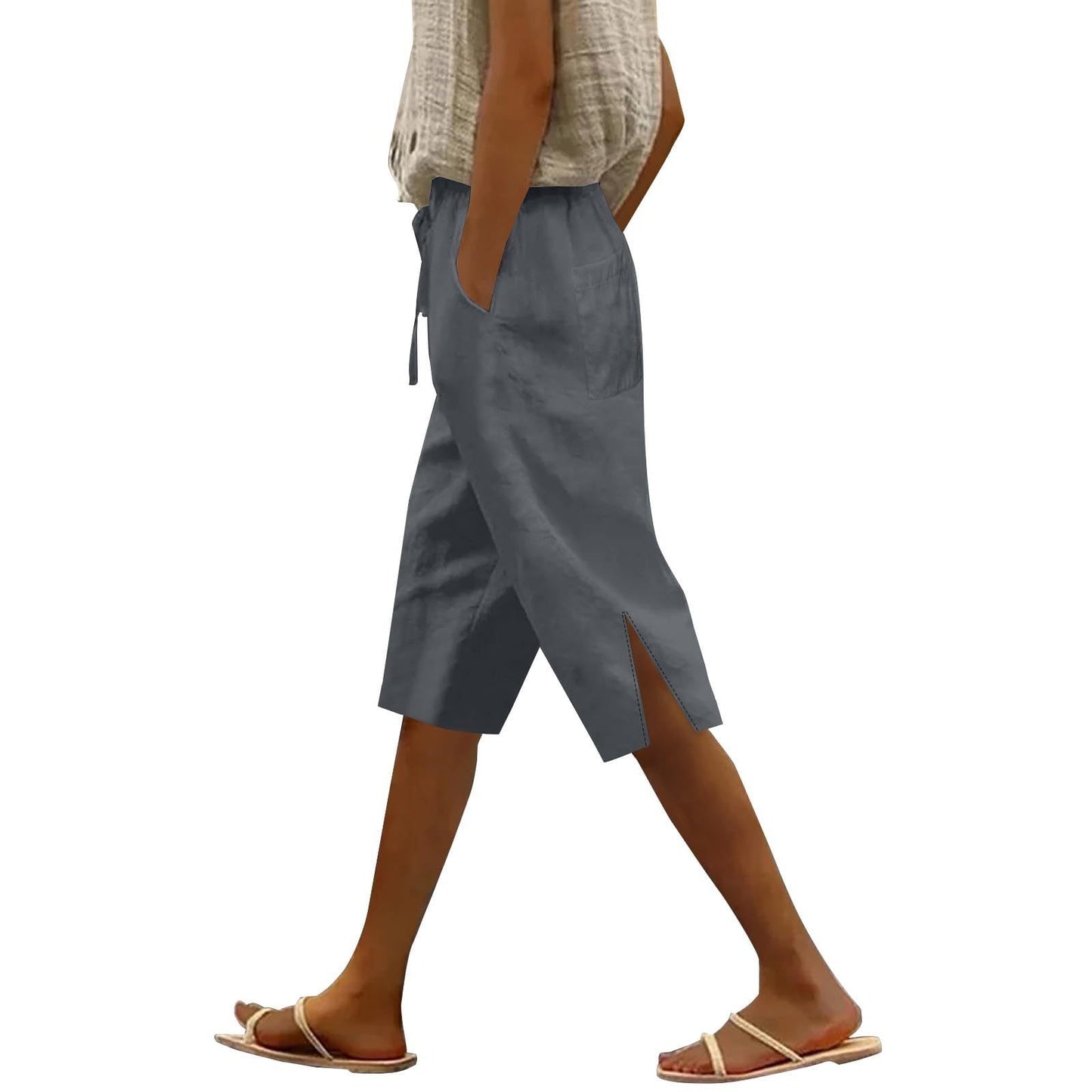 Split Mid-length Pants Casual Elastic Waist