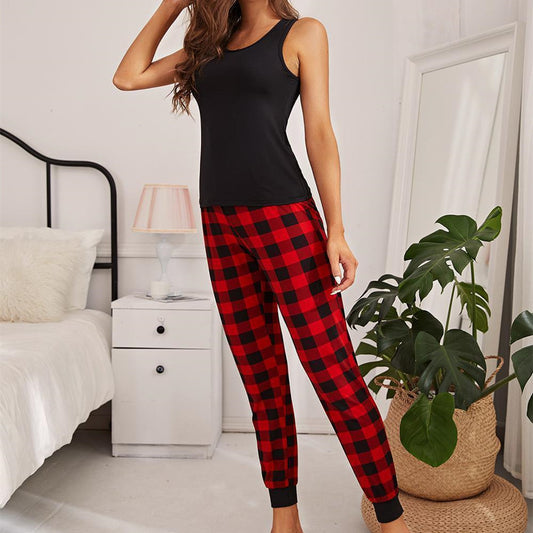 Women's Tank Top Plaid Pajama Pants Set