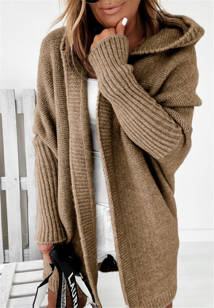 Fashion Bat Sleeve Hooded Cardigan Oversized Loose