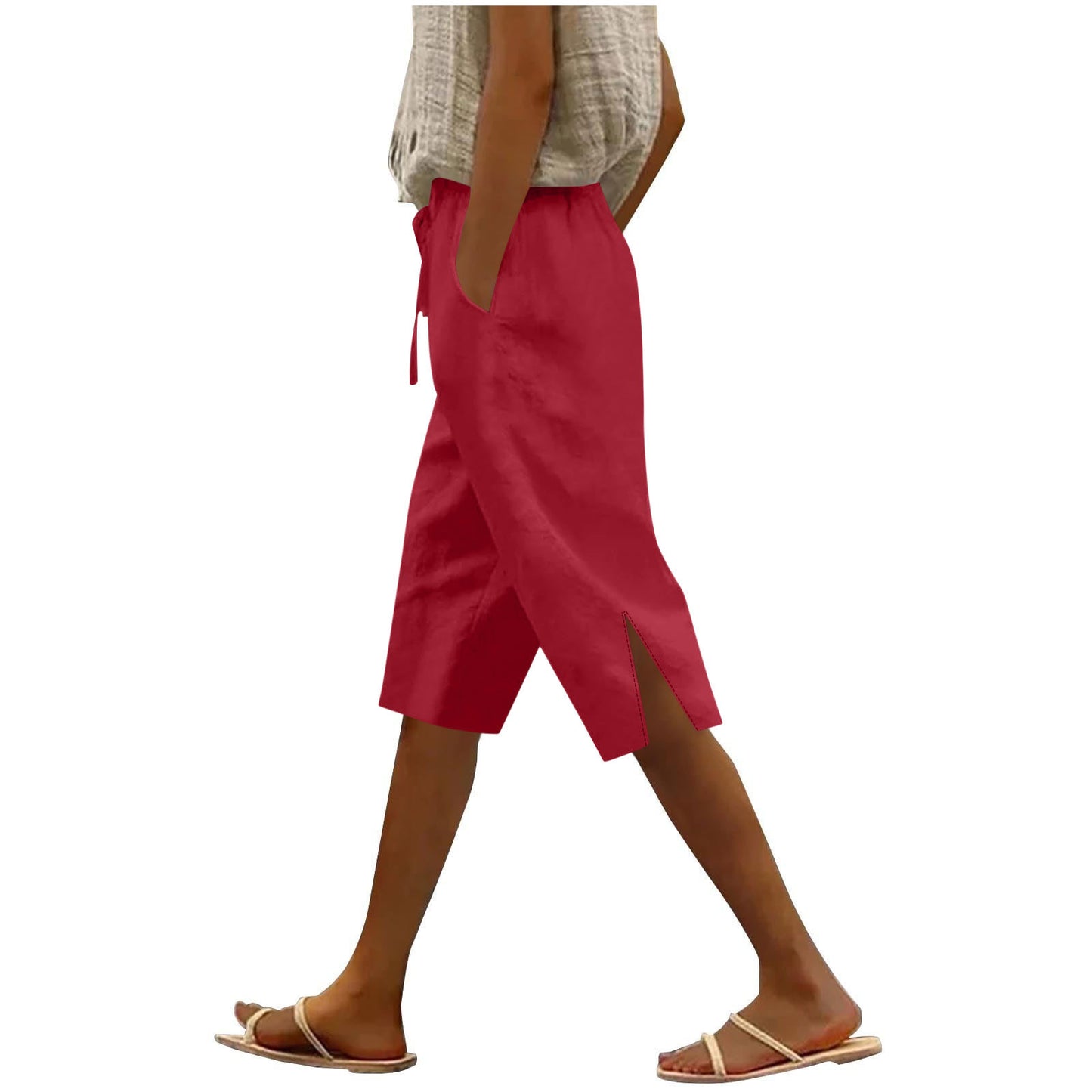 Split Mid-length Pants Casual Elastic Waist