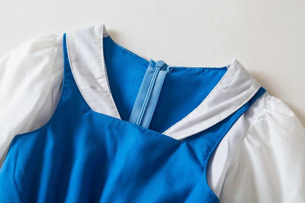 BELLE Provincial Village Costume Blue Deluxe CHILD princess dress the beast Princess Belle costume Birthday dress Halloween