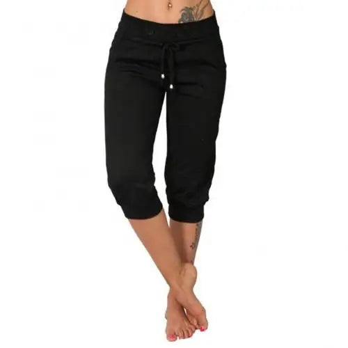 4XL Women Pants Summer Ladies 3/4 Trousers Casual Solid Color Low Rise