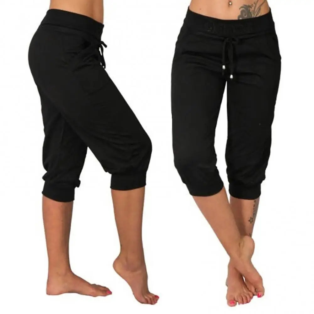 4XL Women Pants Summer Ladies 3/4 Trousers Casual Solid Color Low Rise