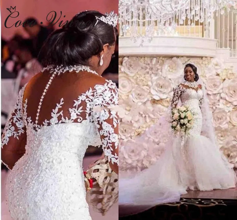 Crystal Beading Long sleeves Mermaid Wedding Dress