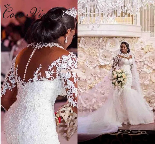 Crystal Beading Long sleeves Mermaid Wedding Dress