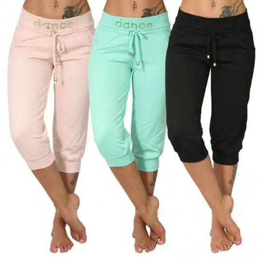 4XL Women Pants Summer Ladies 3/4 Trousers Casual Solid Color Low Rise