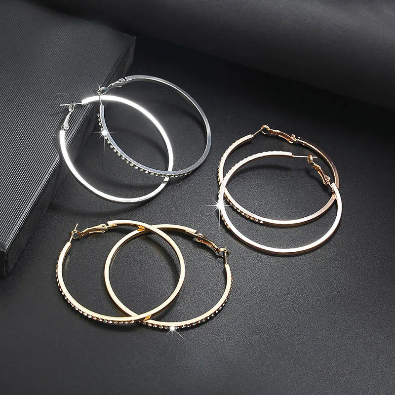 Hoop Earrings With Rhinestone Big Circle