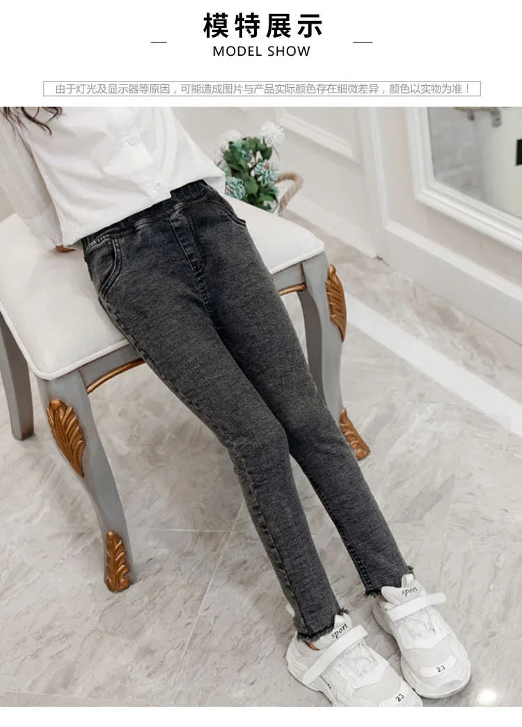 Girls Leggings new 2023 autumn kids girl jeans blue black elastic skinny children pencil pants for 4 to 13 years denim trousers