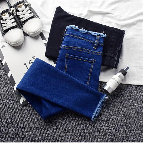 2022 New Women Black Jeans High Waist Jeans Fashion Stretch Jeans Female Washed Denim Skinny Cowboy Pencil Pants R246