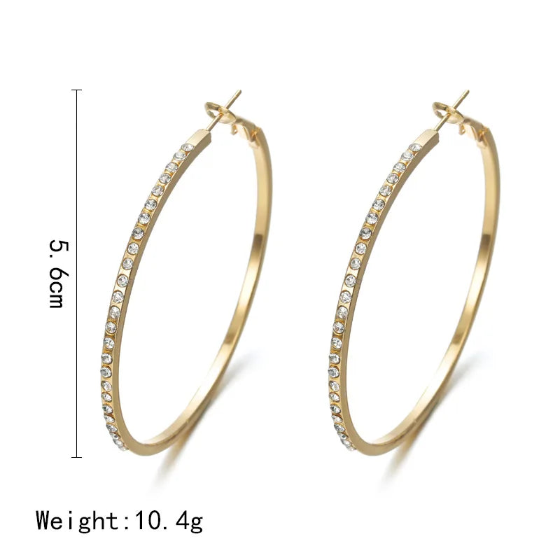 Hoop Earrings With Rhinestone Big Circle