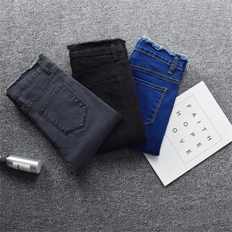 2022 New Women Black Jeans High Waist Jeans Fashion Stretch Jeans Female Washed Denim Skinny Cowboy Pencil Pants R246