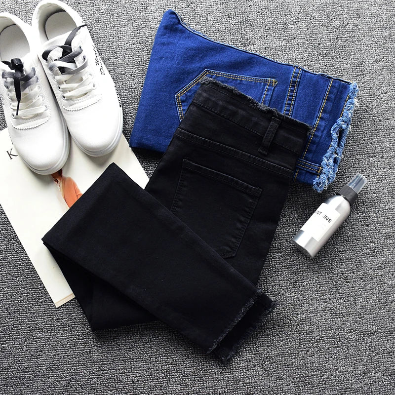 2022 New Women Black Jeans High Waist Jeans Fashion Stretch Jeans Female Washed Denim Skinny Cowboy Pencil Pants R246