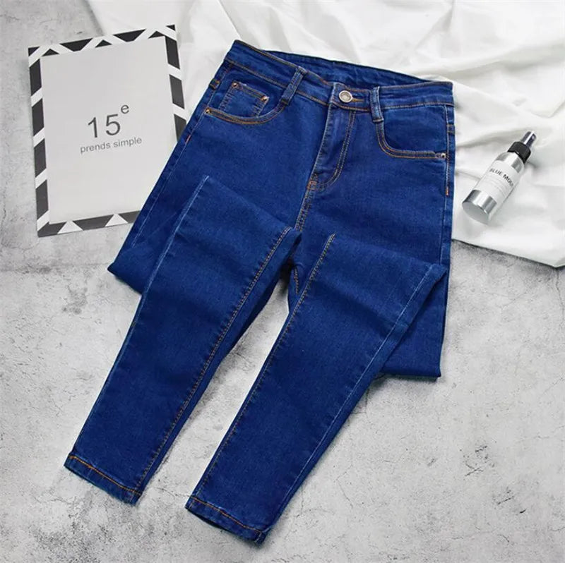 2022 New Women Black Jeans High Waist Jeans Fashion Stretch Jeans Female Washed Denim Skinny Cowboy Pencil Pants R246