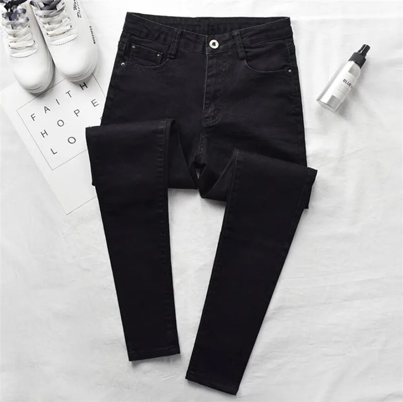 2022 New Women Black Jeans High Waist Jeans Fashion Stretch Jeans Female Washed Denim Skinny Cowboy Pencil Pants R246