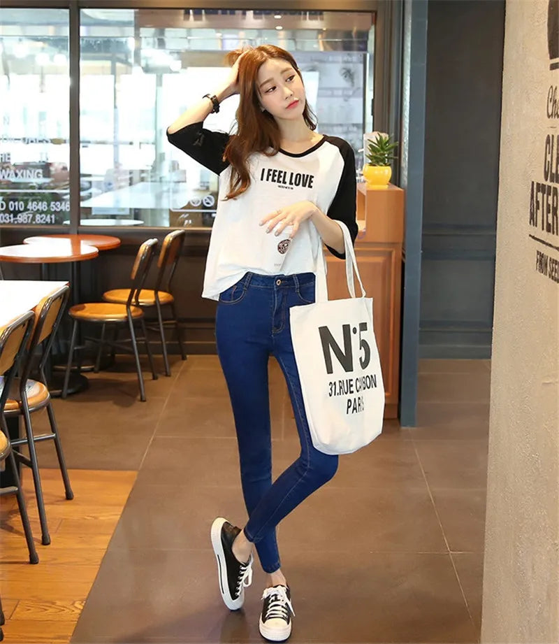 2022 New Women Black Jeans High Waist Jeans Fashion Stretch Jeans Female Washed Denim Skinny Cowboy Pencil Pants R246