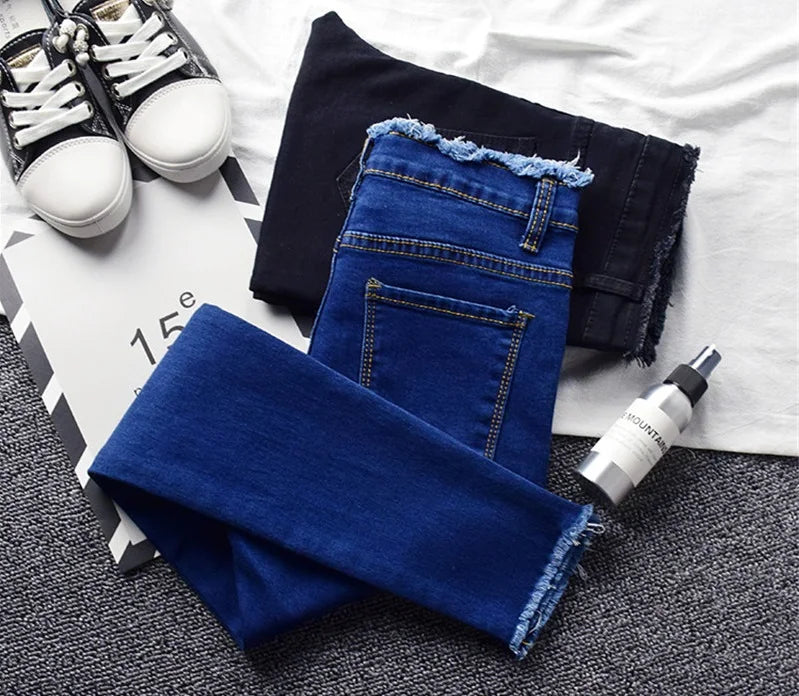 2022 New Women Black Jeans High Waist Jeans Fashion Stretch Jeans Female Washed Denim Skinny Cowboy Pencil Pants R246