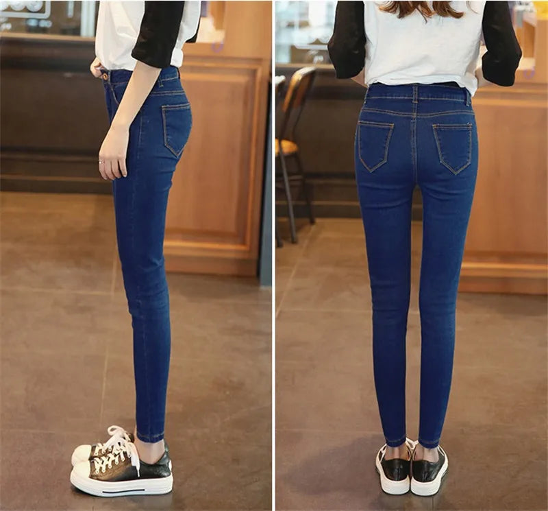 2022 New Women Black Jeans High Waist Jeans Fashion Stretch Jeans Female Washed Denim Skinny Cowboy Pencil Pants R246