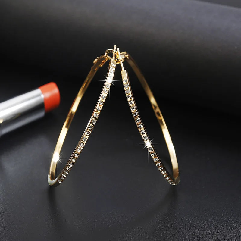 Hoop Earrings With Rhinestone Big Circle