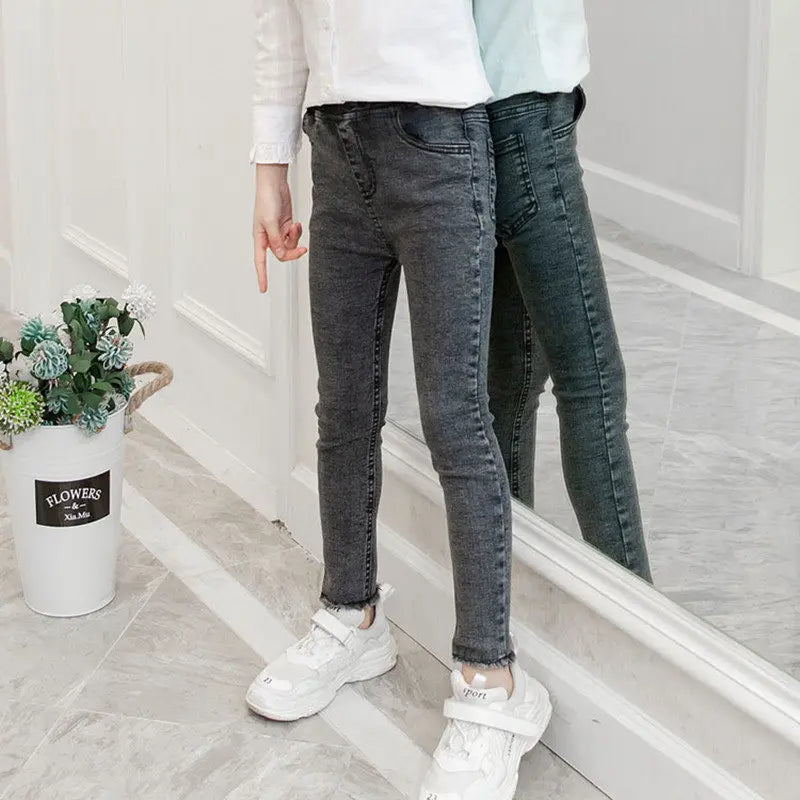 Girls Leggings new 2023 autumn kids girl jeans blue black elastic skinny children pencil pants for 4 to 13 years denim trousers