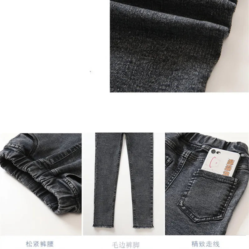 Girls Leggings new 2023 autumn kids girl jeans blue black elastic skinny children pencil pants for 4 to 13 years denim trousers