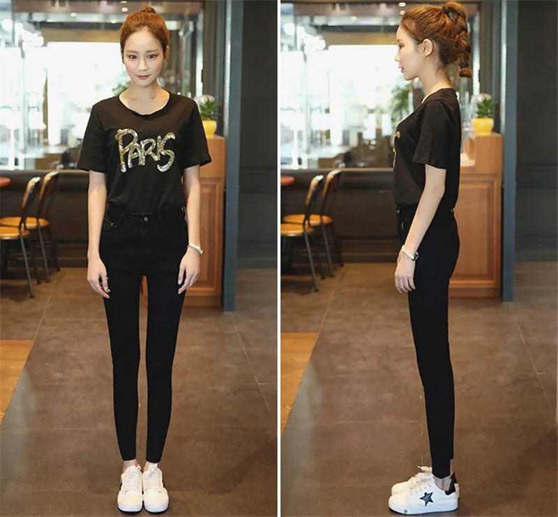 2022 New Women Black Jeans High Waist Jeans Fashion Stretch Jeans Female Washed Denim Skinny Cowboy Pencil Pants R246