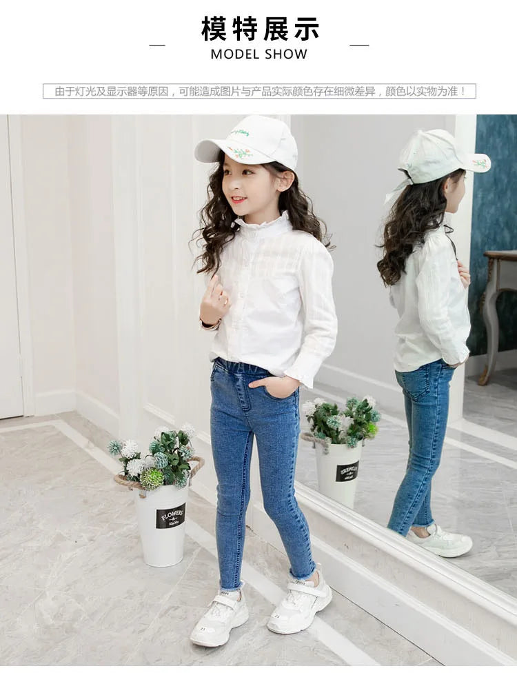 Girls Leggings new 2023 autumn kids girl jeans blue black elastic skinny children pencil pants for 4 to 13 years denim trousers