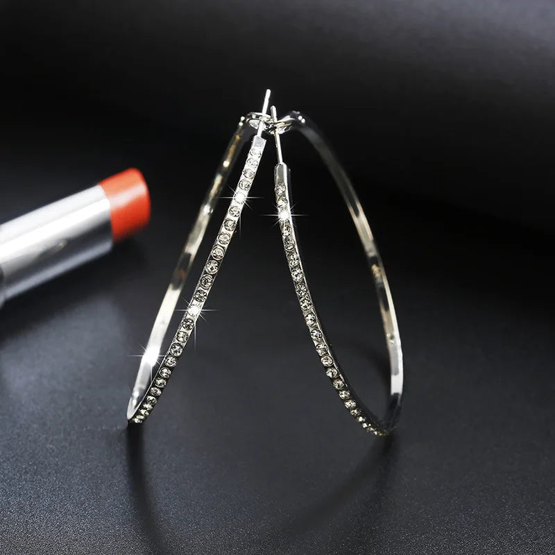 Hoop Earrings With Rhinestone Big Circle
