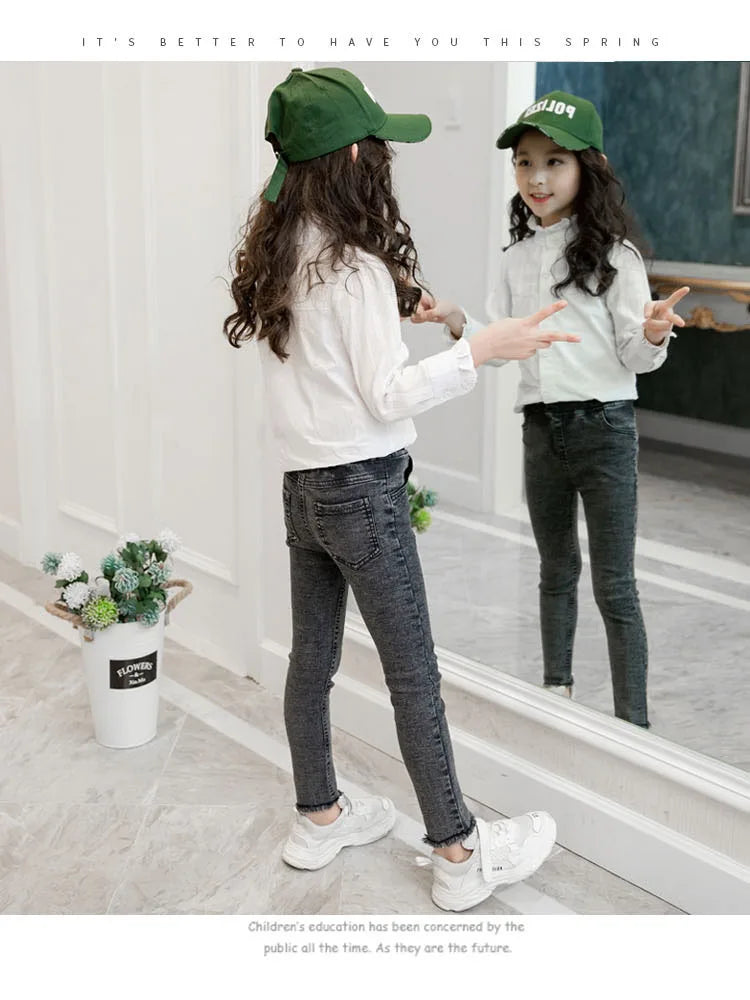 Girls Leggings new 2023 autumn kids girl jeans blue black elastic skinny children pencil pants for 4 to 13 years denim trousers