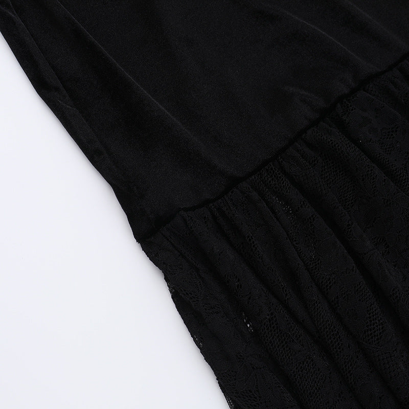 Halloween Costume Women Batwing Sleeve Floor Dress Black Gothic Evil Terror