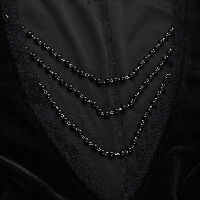 Halloween Costume Women Batwing Sleeve Floor Dress Black Gothic Evil Terror