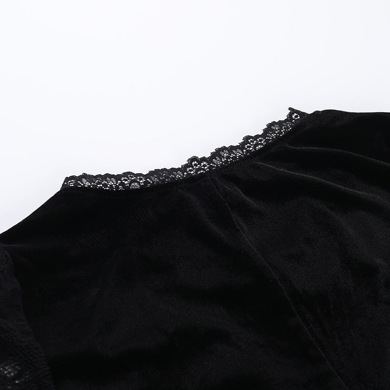 Halloween Costume Women Batwing Sleeve Floor Dress Black Gothic Evil Terror