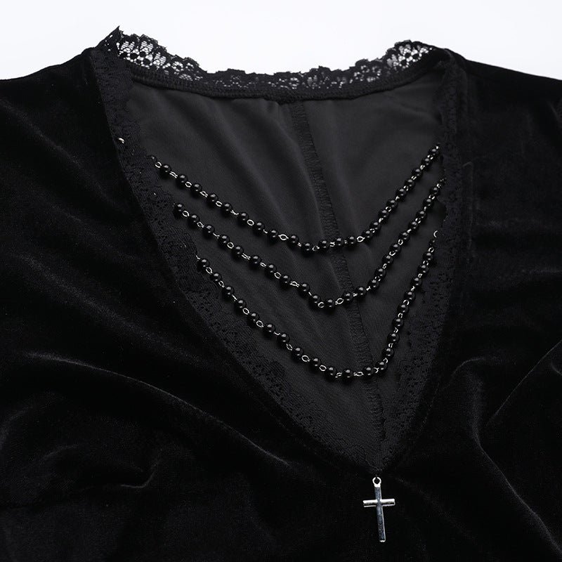 Halloween Costume Women Batwing Sleeve Floor Dress Black Gothic Evil Terror