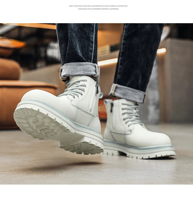 New autumn and winter men's boots rain boots high-top fashion side zipper motorcycle boots men's outdoor warm booties lacing 46