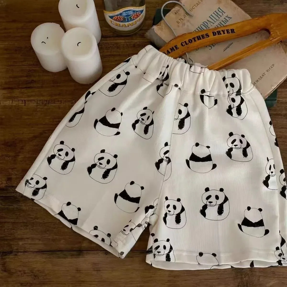 Children's Clothing Sets Panda Embroidered Short Sleeve Top + Panda Print Shorts Baby Girl Clothes for 2 To 7years Outfit Set