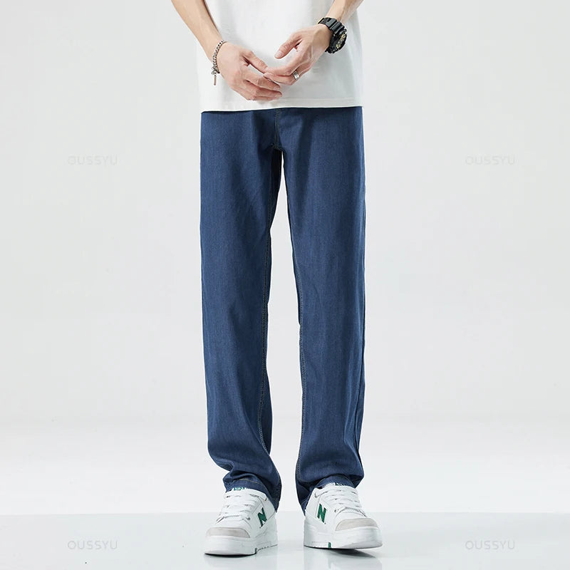 Thin Soft  Fabric Men's Jeans Classic Straight Denim Pants