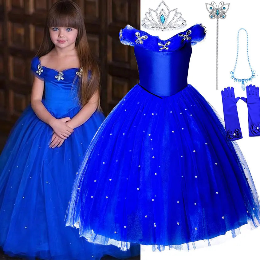 Kid Dressy Cinderella Princess Party Gown Girls Prom Off Shoulder Deluxe Dress Puffy Toddler Christmas Eevent Hallloween Apparel