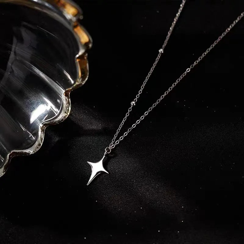 925 Sterling Silver Cross Necklace Star Asymmetric