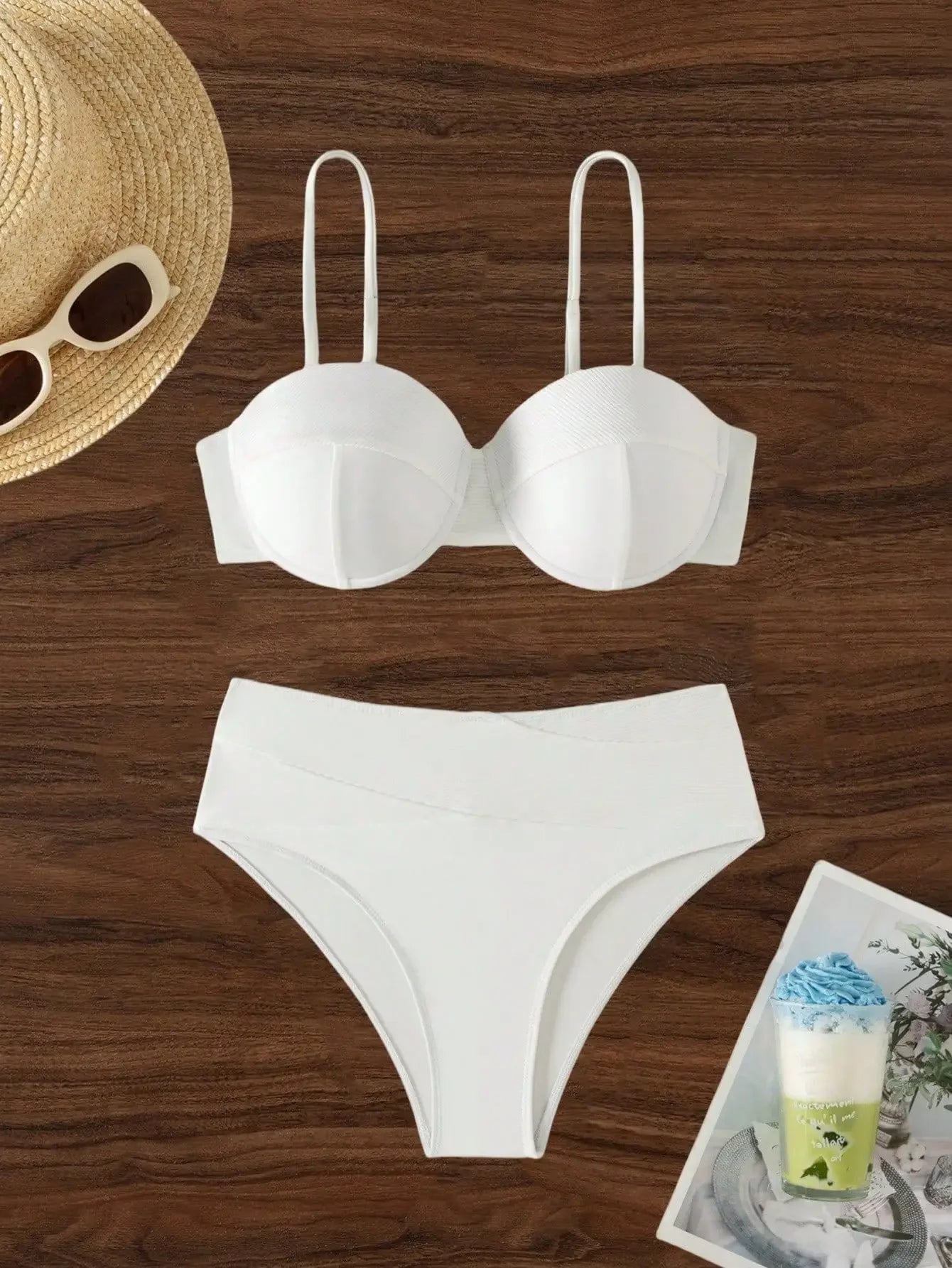 Sexy White Push Up Bikinis Sets Two Pieces Plain Swimsuits Back Tie Bikini Swimsuit Swimwear Biquini Conjunto De Bikini Tankini