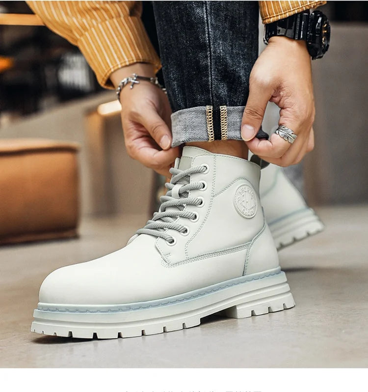 New autumn and winter men's boots rain boots high-top fashion side zipper motorcycle boots men's outdoor warm booties lacing 46