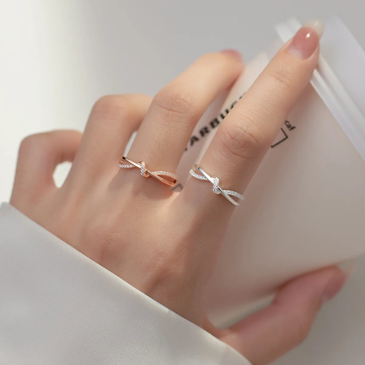 925 Sterling Silver Cross Knotting Zircon Rings