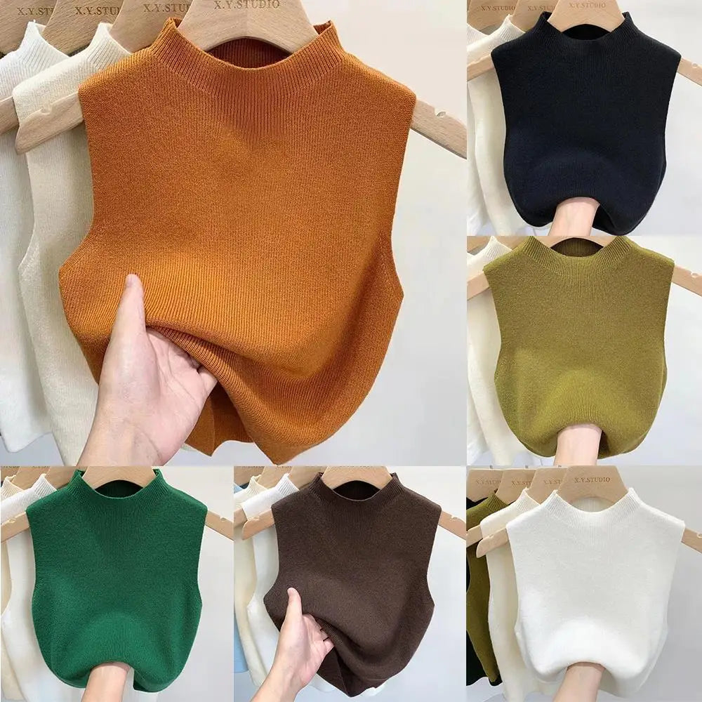Vest Tank Top Half-turtleneck Knitt Cropped Camisole