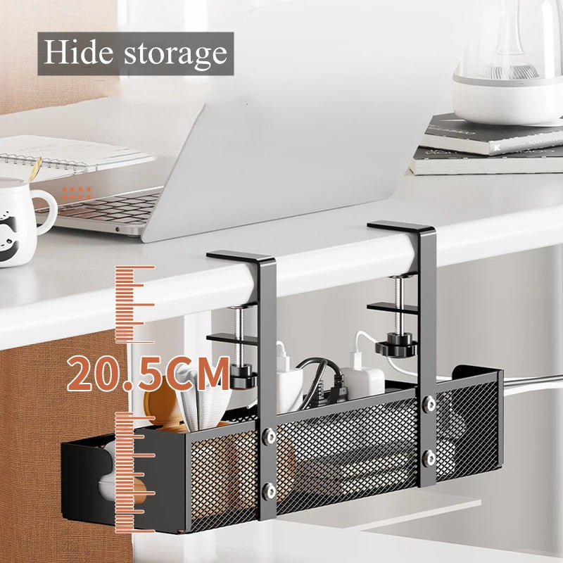 No Drilling  Under Desk Cable Management With Clamp Retractable Power Strip Cord Holder