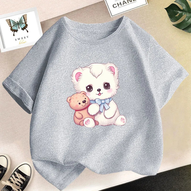 Cat Girls T Shirt Clothes Girls Animal Children T-Shirt Kids Summer Cat Lively Cute Funny Baby T Shirts Tops 2023
