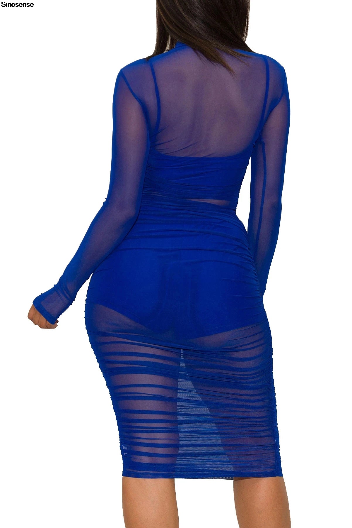 Women Mesh See Through 3 Piece Set Bodycon Ruched