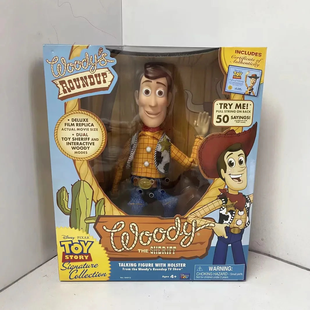 In Stock Disney Pixar Toy Story Woody Action Figures English Movie Sound Character Doll Cloth Cowboy Birthday Gift For Children