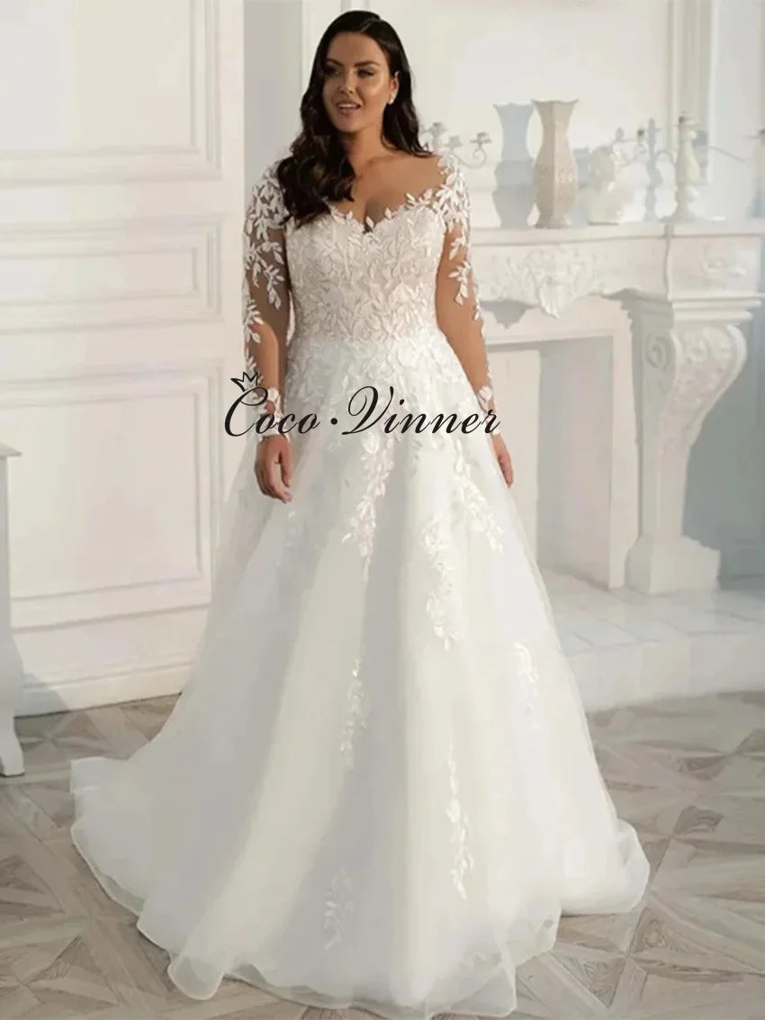 Long Sleeves Civil Wedding Dresse Countryside A line Lace Appliques Short Train Simple Boho Bride Dress W1135