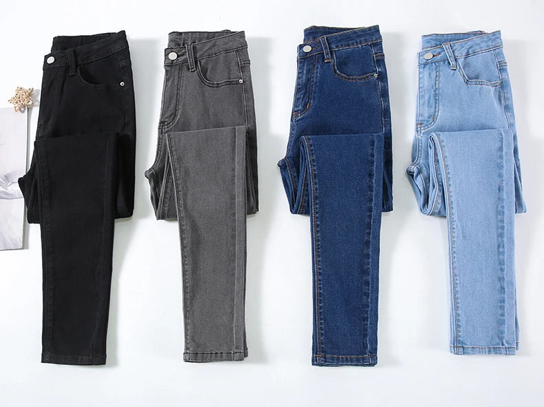2024 New Sexy Skinny Jeans Women Hip Lift Stretch Pencil Denim Pants Casual Soft Slim Female Trousers Black Gray Blue