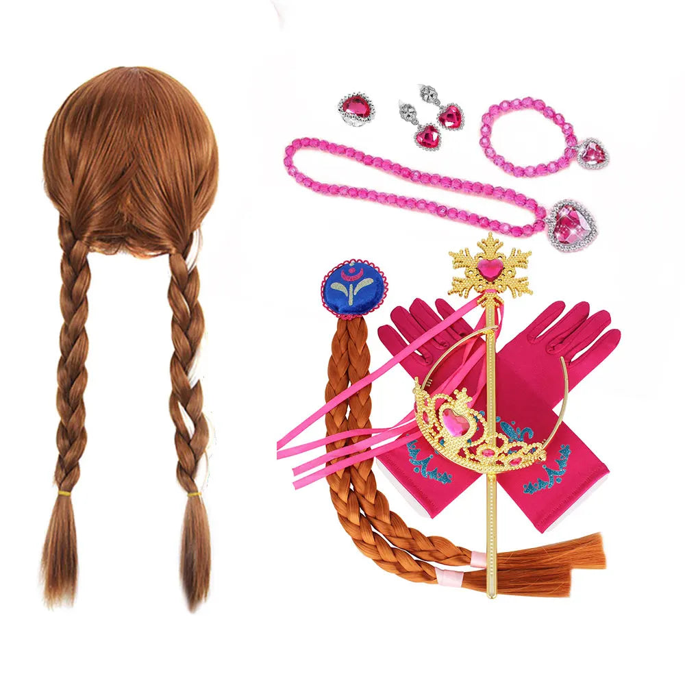 Elsa Birthday Party Costume Play Accessories Headwear Tiara Snow Queen Kid Princess Wig Braid Kid Carnival Cosplay Dress up Kits
