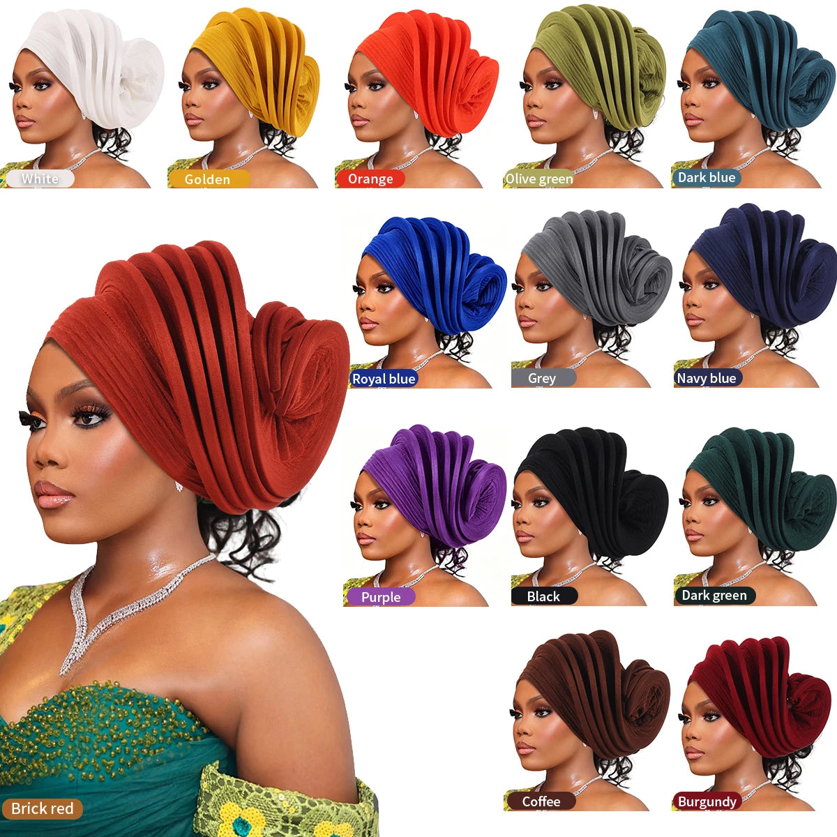 New Design Already Made African Headtie Turban Cap Lady Head Wraps Nigerian Wedding Auto Gele Party Headgear Headpiece Hat